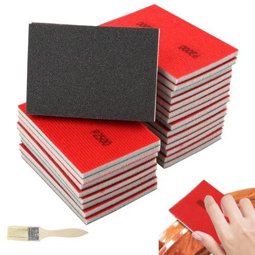 24 Stück Schleifschwamm, Handschleifblöcke, 180-3000 Körnung Nass-Trocken-Schleifpapier, Schleifpad Set mit Bürste, Flexibles Schleifblock, für Trockenbau Holz Metall Modell