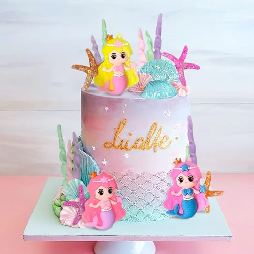 19PCS Little Mermaid Cake Topper Under the Sea Seashell Cake Decoration | Mermaid Tail Cake Toppers Mermaid Party Supplies