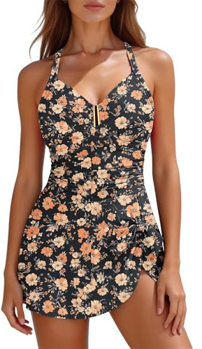 Womens One Piece Swimsuit Tummy Control Swimming Costume with Skirt Plus Size 2025 Quick Drying Athletic Shaping Swimwear Bathing Suits Push Up Ladies One Piece Period Swimming Costumes