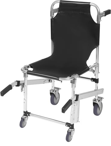 Schwarz Faltbarer Notfall Treppenstuhl, Treppensteig-Rollstuhl Transport-Treppenstuhl Tragfähigkeit 160kg, für Heimen, Schulen, Pflegeheimen, Feuerwehren 45 * 58 * 93cm