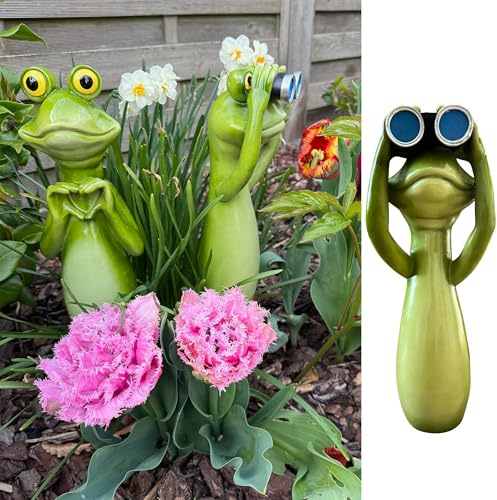 Online Fuchs Gartenstecker, Beetstecker Froschhals, Kopf - lustige Deko Gartenfiguren für Sträucher, Hecken und Blumen - Frosch, 30 cm groß - wetterfest (Frosch mit Fernglas)