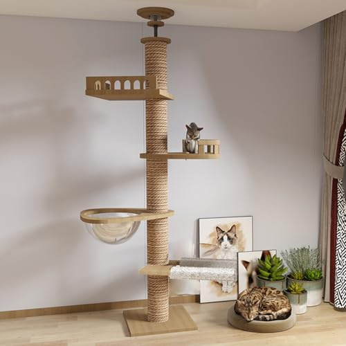 Mekidulu klösträd, takspännare, rymdkapsel, katthängmatta, helt lindad med sisalrep, bredd på 11 cm, klösträd, takhögt (240–250 cm, 265–275 cm T04) högt kattträd”
