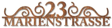 Metzler Hausnummer Rost, individueller Schriftzug Cortenstahl, Hausnummernschild, Wunschstraßenname und Hausnummer, 3D-Effekt & Wetterfest, Made in Germany, Länge: 1200 mm