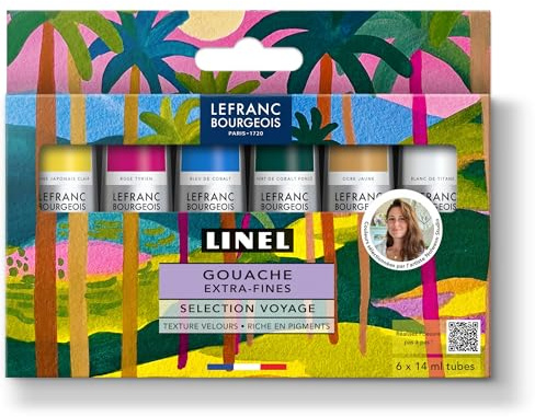 Lefranc Bourgeois 302056 Linel extra fin gouachefärg – Set Voyage – 6 tuber à 14 ml – högpigmenterad, vattenlöslig, strålande färger