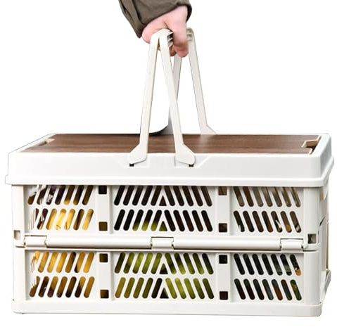 Caja plegable apilable y plegable, cesta de almacenamiento multiusos para frutas, caja de camping, contenedores de almacenamiento plegables, cajas de utilidad con asas y tapa, cesta apilable para
