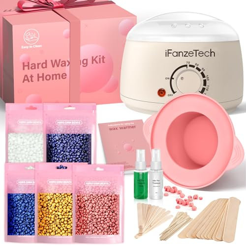IFANZETECH Scaldacera Cera Brasiliana Kit: Scalda Cera per Ceretta Rimuovere Tutti Tipi di Peli, con 500g Ceretta Brasiliana, 30 Spatole, 1 Pentola Silicio, Depilazione per Uomo e Donna