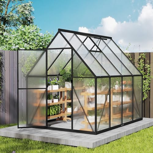 Aufun Premium växthus aluminium, 4,14 m² trädgårdsväxthus med 6 cm bas och 4 mm PC-platta, växthus, tomathus, trädgårdshus, UV-resistent, väderbeständigt för trädgården, 230 x 180 x 195 cm