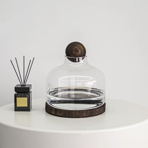 MegLob Aquaponics Fish Taping, Glass Betta Fish Aving avec Base en Bois, Planteur Aquaponique Et Aquarium pour Poissons Betta, Aquarium D'écosystème De Jardinage Intérieur,Curved l