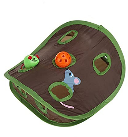 Interactive Cat Tunnel Toy with 9 Mice Game Intelligence Play Tent for Active (Brown, One Size)
