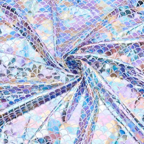 PH PandaHall Mermaid Iridescence Stoff Glitzernder Fischschuppen Stretchstoff 1.6m Breit Glitzernder Fischschuppen Druckstoff Bunte Spandex Stoffe Für Kleider DIY Basteln Kostümdekoration 1m