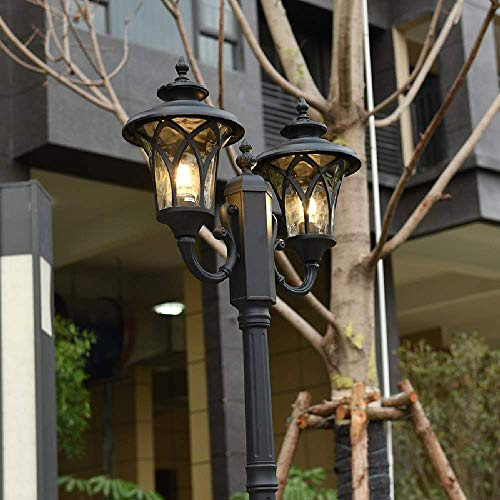 PUFAHAU Lampione da Esterno, Luci da Giardino, 2 Teste, Palo Alto Impermeabile, Lampione A LED, Lampada A Colonna Vintage, Palo, Paletto Luminoso, E27, Patio, Giardino, Vialetto, Paesaggio