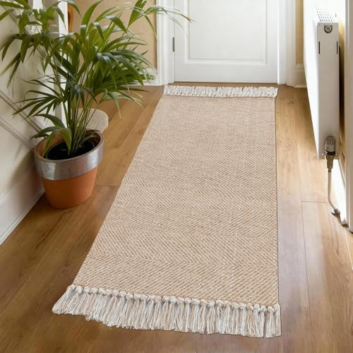 H.Versailtex Runner Rugs for Hallway Reversible Hallway Rug for Living Room 60 x 90 cm, Washable Door mat for Lounge Office Bedroom, Khaki