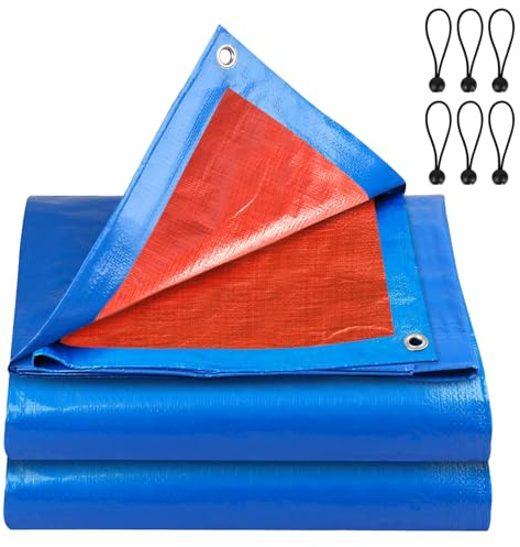 XCWTBLTarpaulin Waterproof Heavy Duty Sheet 2m X 2m Tear Resistant And Flame Retardant Sheet Waterproof Tarpaulin Heavy Duty Uv Resistant Easy Foldable Ground Tarp Sheet Cover & 6pcs Bungee Balls
