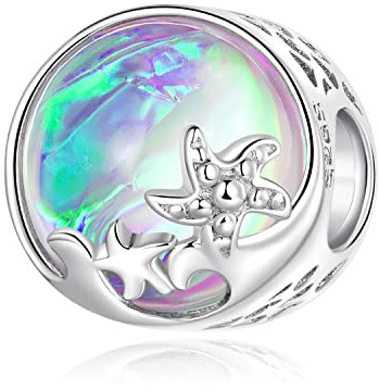 Beach Ocean Charm for Pandora Bracelet, 925 Sterling Silver Starfish Wave Bead Jewelry Gift for Women Girls