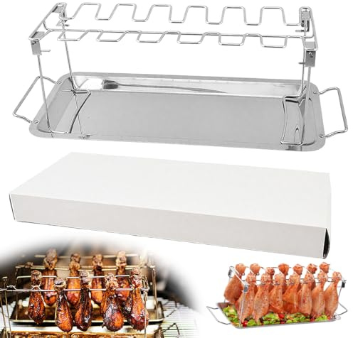 YUPZAR Support 14 Pièces Cuisses Ailes Poulet Acier Inox Gril Four Fumeur BBQ Pliable Lavable Accessoires Barbecue Cuisine Extérieure Idée Cadeau