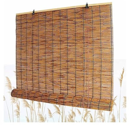 Outdoor Roller Shades for Porch Patio, Retro Cordless Curtains, Privacy Roll Up Bamboo Blind Blackout Sun Protection Breathable Privacy(Carbonized)