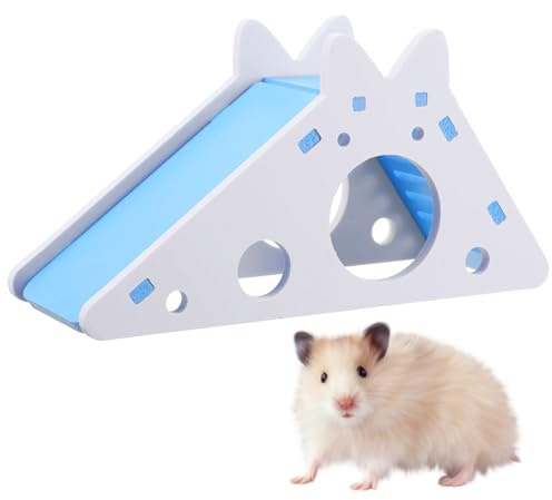 TIESOME Hamster House with Ladder and Slide, Wooden Hamster Play Toys Hideout Hut Gerbil Rat Hideaway Small Animal Activity Toy DIY Cage Accessories for Small Pets(Blue)