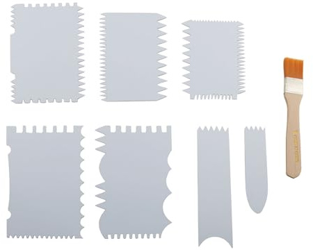 TAODAN 7PCS Cake Plastic Spatula with Paintbrush Set PVC Coating Pouring Tool for Soap Making and Modelling Clay