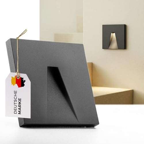 Maxkomfort Wandeinbauleuchte Eckig 230V Grau – Aluminium LED Treppenbeleuchtung flach (80x80mm) – 2W Stufenlicht Unterputz/Aufputz – Langlebiges Nachtlicht ohne Bewegungsmelder - 6203