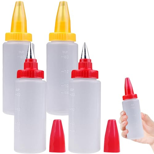 VERDANVERSE Lot de 4 Bouteilles à Presser Transparentes pour Décoration de Gâteaux Petites Bouteilles Compressibles en Plastique Sûr Accessoires de Cuisson Domestique pour Couleur Aléatoire