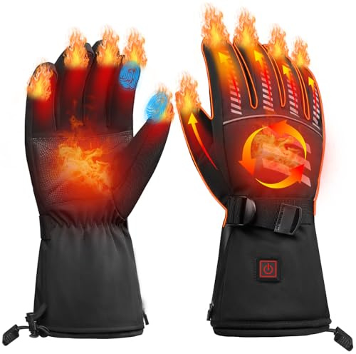 Thotvend Guanti Riscaldati per Uomo e Donna, 7.4V 3000mAh Guanti Termici Invernali Impermeabili con Touchscreen, 3 Livelli di Temperatura per Sci, Moto, Trekking, Caccia - Taglie M