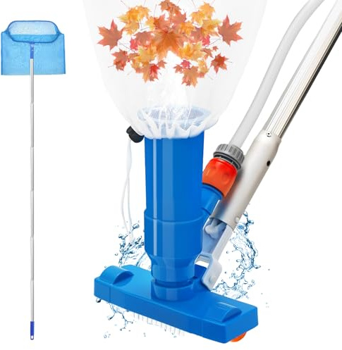 Juego de limpieza de piscina de 140 cm, limpiador de succión para piscinas con varilla telescópica de 5 piezas, juego de cuidado de piscina con red de limpieza y ventosa para estanque con gran volumen