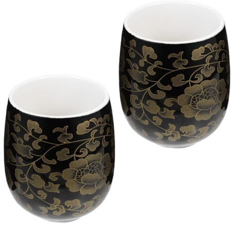 BIUDECO Japanische Teetasse 180ml 2 Stück aus Keramik in Schwarz | Elegantes Design mit Natürlicher Schlichtheit, Echte Keramikoptik und Haptik, für Besondere Trinkmomente