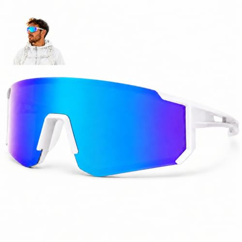 WHJYCC Polarised Cycling & Sports Sunglasses for Men & Women - Lightweight Frameless Design with Anti-Fog Blue Mirrored Lenses for Running Golf Driving Fishing Hiking & Outdoor Adventures
