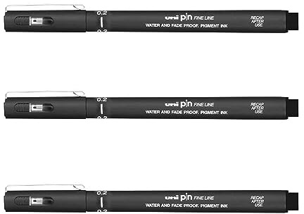 Uni-Ball Pin, Rotulador de punta ultra fina para dibujar, 0,2 mm, tinta negra, 3 unidades