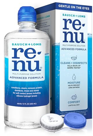 Renu Contact Lens Solution, Advanced Formula, Multi-Purpose Solution with Lens Case, Gently Cleans, Disinfects, Moisturizes & Hydrates Soft Lenses for All-Day Comfort, 12 Fl Oz