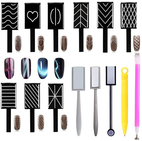 15 Stück Nail Magnet Tool, Nagel Magnet Nail Art Magnet, 3D Magnet Stick für Nagellack Gel Magische Nagel Werkzeug, Magnetische Katze Eye Pen Zeichnung Vertikalen Stick, Nagelkunst-Magnet-Stift-Set