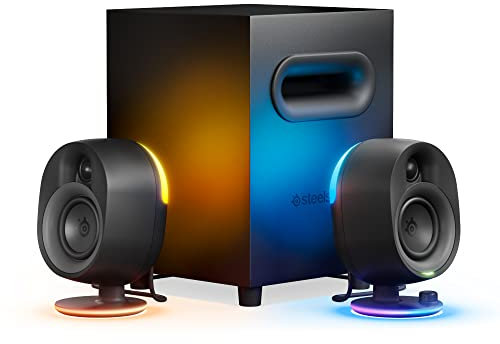 SteelSeries Arena 7 - 2.1-Gaming-Lautsprecher 2-Wege-Lautsprecherdesign Starke Bässe, Subwoofer Reaktive RGB USB, Aux, optisch, kabelgebunden Bluetooth PC, PlayStation, Mobilgeräte, Mac, Black