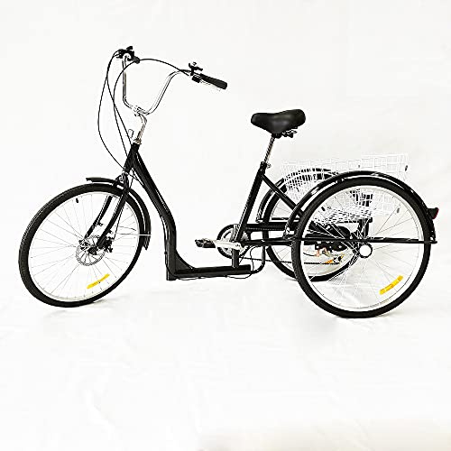 DGKLNDSY Dreirad 6 Gang 26 Zoll Dreirad Dreirad für Erwachsene mit Sattel Cruise Fahrrad Einkaufsrad senioren mit Korb