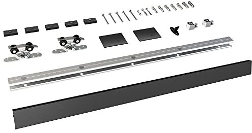JUBEST 6FT Barn Door Hardware Kit, Aluminium Alloy Box Rail Hardware, Low Clearance Sliding Door Track for Classic Modern Interior Single Wooden Door,Black