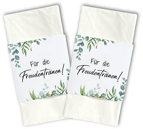 50 Freudentränen Banderolen für Taschentücher als Tischdeko für Hochzeit mit Nachhaltigem Verschluss