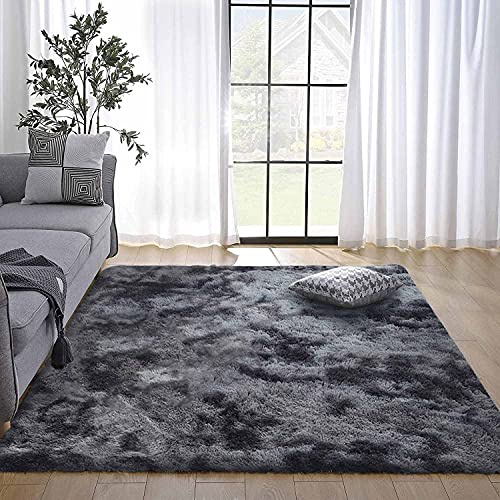 JURLEA Tapis Salon - Tapis Moelleux Modernes Grand Tapis Chambre en Peluche Antidérapant Décoratif Accueil(Gris Noir, 140 x 200 cm)