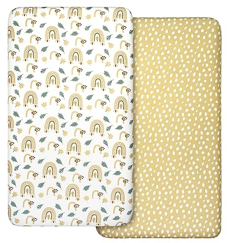 2 Pack Cot Sheets, 100% Microfiber- Breathable, 120 x 60cm Cozy and Lightweight Cot Fitted Sheets Oeko-tex100, Fits All Bassinet Mattress Shapes, Hourglass, Crib Sheets for Oval (Gold)