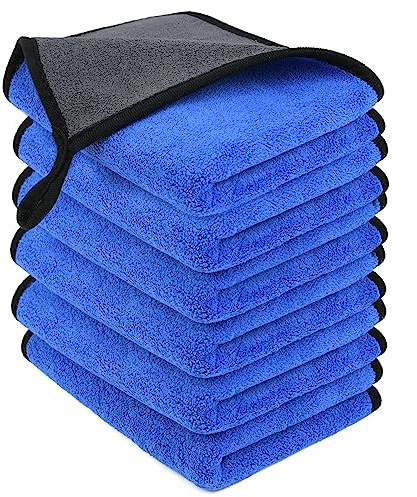 URAQT 500gsm Chiffons Microfibre de Nettoyage, 40x60cm 6pcs Chiffons de Nettoyage Extra épais en Microfibre Super Absorbant pour Lavage de Voiture, Séchage, Chiffons de Polissage（Bleu）
