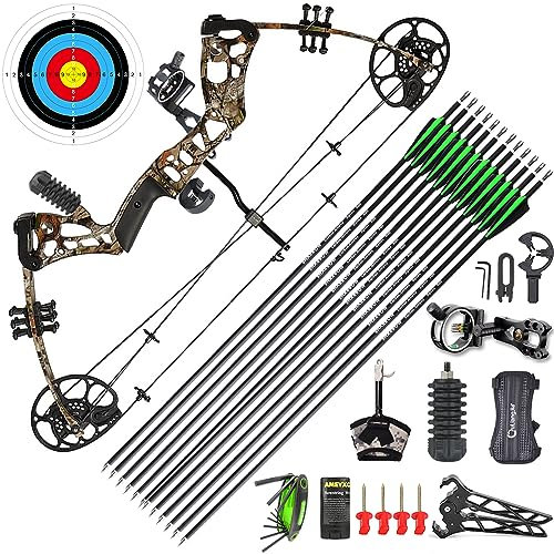 AMEYXGS Compound Bogen Set für Erwachsene Jugend und Anfänger Rechtshänder 15-45lbs Zuggewicht 18-29 Zuglänge Jagdbogen & Zielübung (Camo)