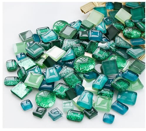 Egurs 500g Bunte Glasmosaikfliesen Unregelmäßige Kristall Mosaikfliesen Kleine Mini Mosaik Fliesen zum Basteln Bulk Mosaiksteine Glitzerkristall Glasstücke für DIY Handwerk Heimdekoration Grün