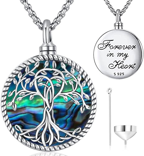Friggem Collar Cenizas, Colgante Urna Árbol la Vida para Plata de Ley 925, Collar Cremación con Joyería Conmemorativa, Aplicable Collar Conmemorativo para mamá Mujer Mascota