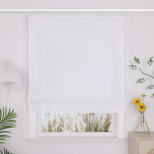 Yujiao Mao Halbtransparentes Raffrollo mit Klettband Modernes Unifarben-Fensterrollo aus hochwertigem Stoff Blickdichter Sichtschutz für Wohn- und Schlafzimmer 1 Stück，weiß BxH 100x140cm