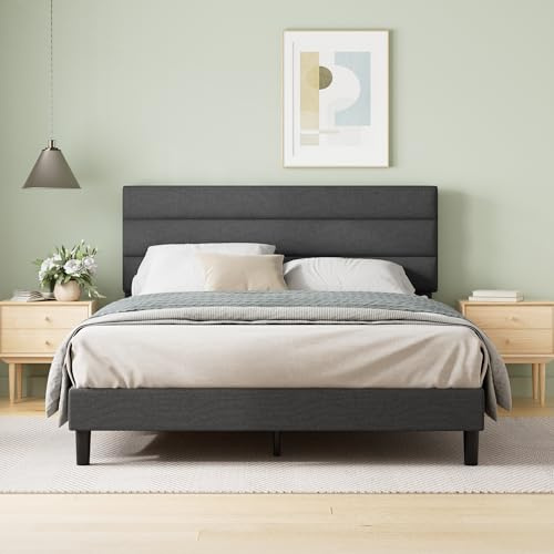 Zinus Piper Upholstered Platform Bed with Paneled Headboard, Queen