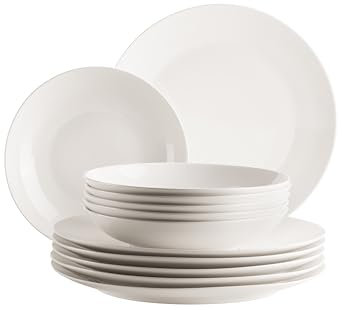MÄSER 934106 Serie Belmira, servizio da tavola classico per 6 persone, stoviglie da 12 pezzi con piatti da pranzo e fondi, senza tempo, elegante, filigrana, porcellana, bianco