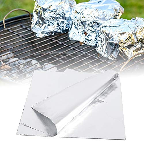Gavigain 100PCS Grilling Foil Sheets 25 Micron Aluminum Foil Wrap Paper for Kitchen BBQ Food Service Industry 11.8x11.8inch