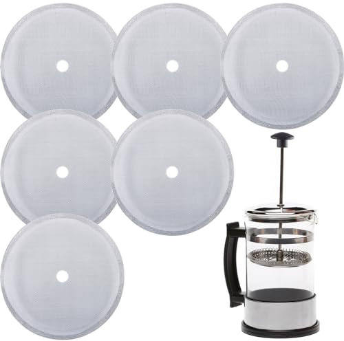 6-Pack Cafetiere Filter Mesh, Caffettiera Replacement Filter for French Coffee Pot, Reusable Fine Wire 4Inch/10cm Sediment Screen for 8 Cup/34 OZ/800-1000ml Coffee Tea Machine