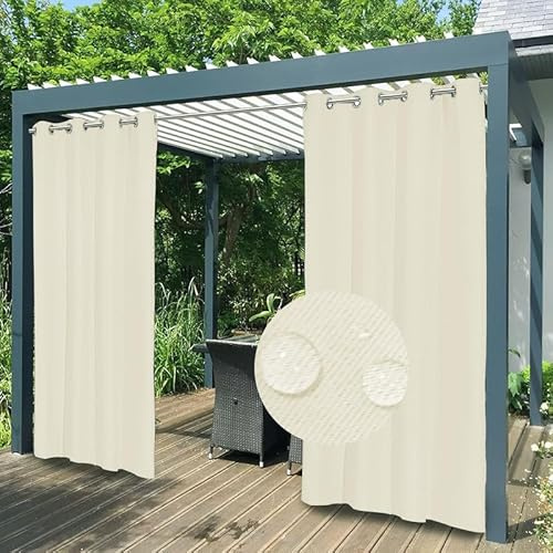 FicaRico Outdoor Vorhang Wetterfest Sonnenschutz mit Ösen, Wasserdicht Blickdicht Outdoor Gardine für Pavillon Balkon Strandhaus, Benutzerdefinierte Größe - 1 Stück, Beige, B213xH132cm