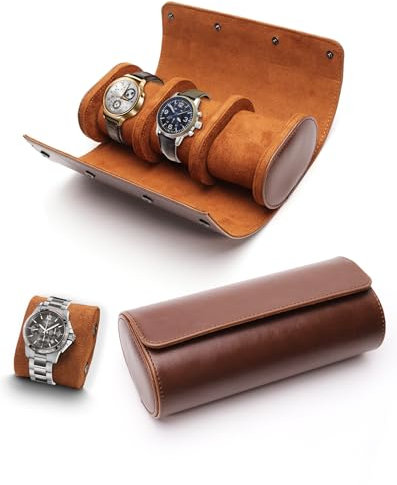 TINGSING Watch Travel Case 3 Slot PU Leather Watch Roll Box for Men Watch Display Case with Detachable Pillow Watch Holder Organizer for Watch Jewelry, Men's Gift on Father's Day, Christmas,Brown