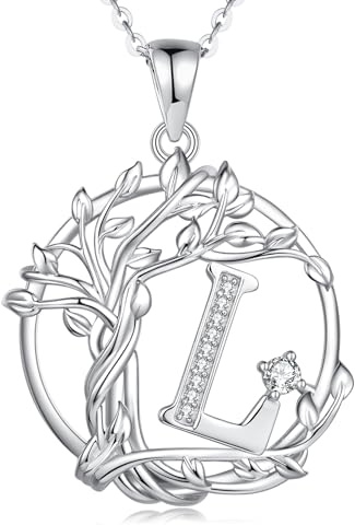 FANCIME Lebensbaum Buchstaben Kette Damen, 925 Sterling Silber A-Z Alphabet Initialen Anhänger Halskette Schmuck Geschenke für Damen Frauen Mädchen, Kettenlänge: 40+5 cm