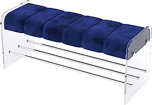 Premium-Eingangsbank, Schuhregal-Bank, Acryl-Schuhaufbewahrungsbank, Moderne Bettbank, bequeme Polsterbank, Eingangs-Schuhbank, Schlafzimmerbank, blauer Samt, 100 x 40 x 45 cm (39 x 16 x 18